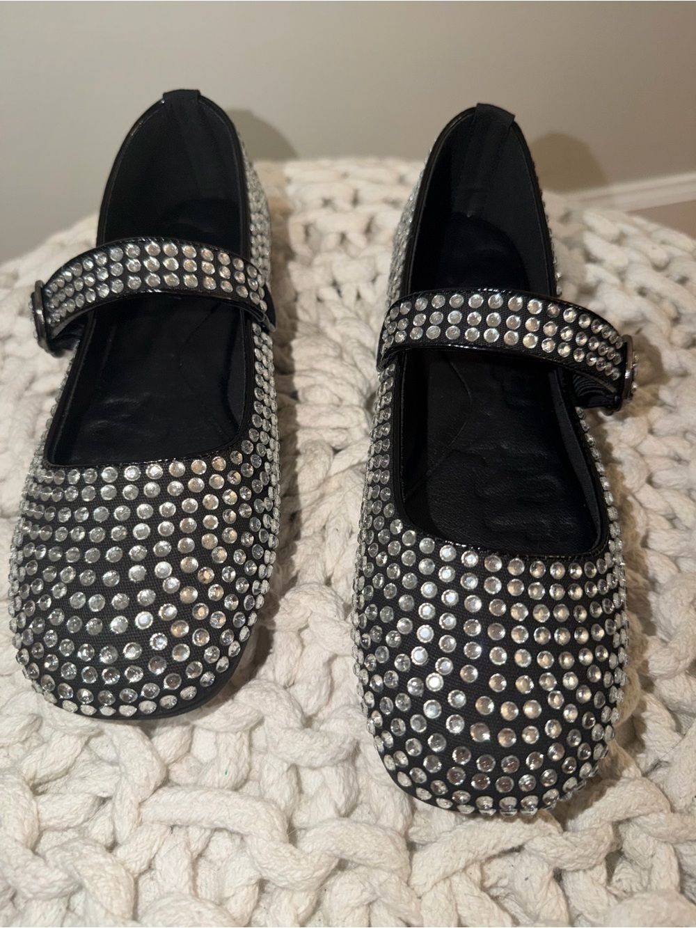 Olivia Miller Black Rhinestone Mary Jane Flats Size 7 NIB